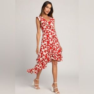 All the Lovely Days Red Floral Print
Asymmetrical Wrap Dress- size XS